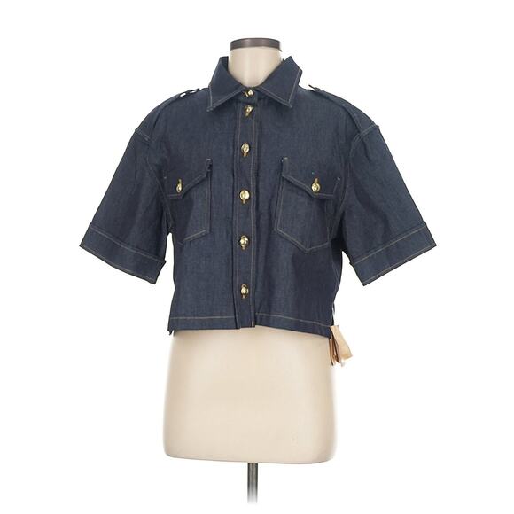 NWT Sandro Dark Denim Cropped Short Sleeve Jacket Medium (2) - Picture 2 of 4